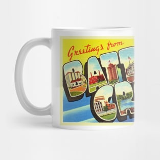 Greetings from Battle Creek Michigan, Vintage Large Letter Postcard Mug